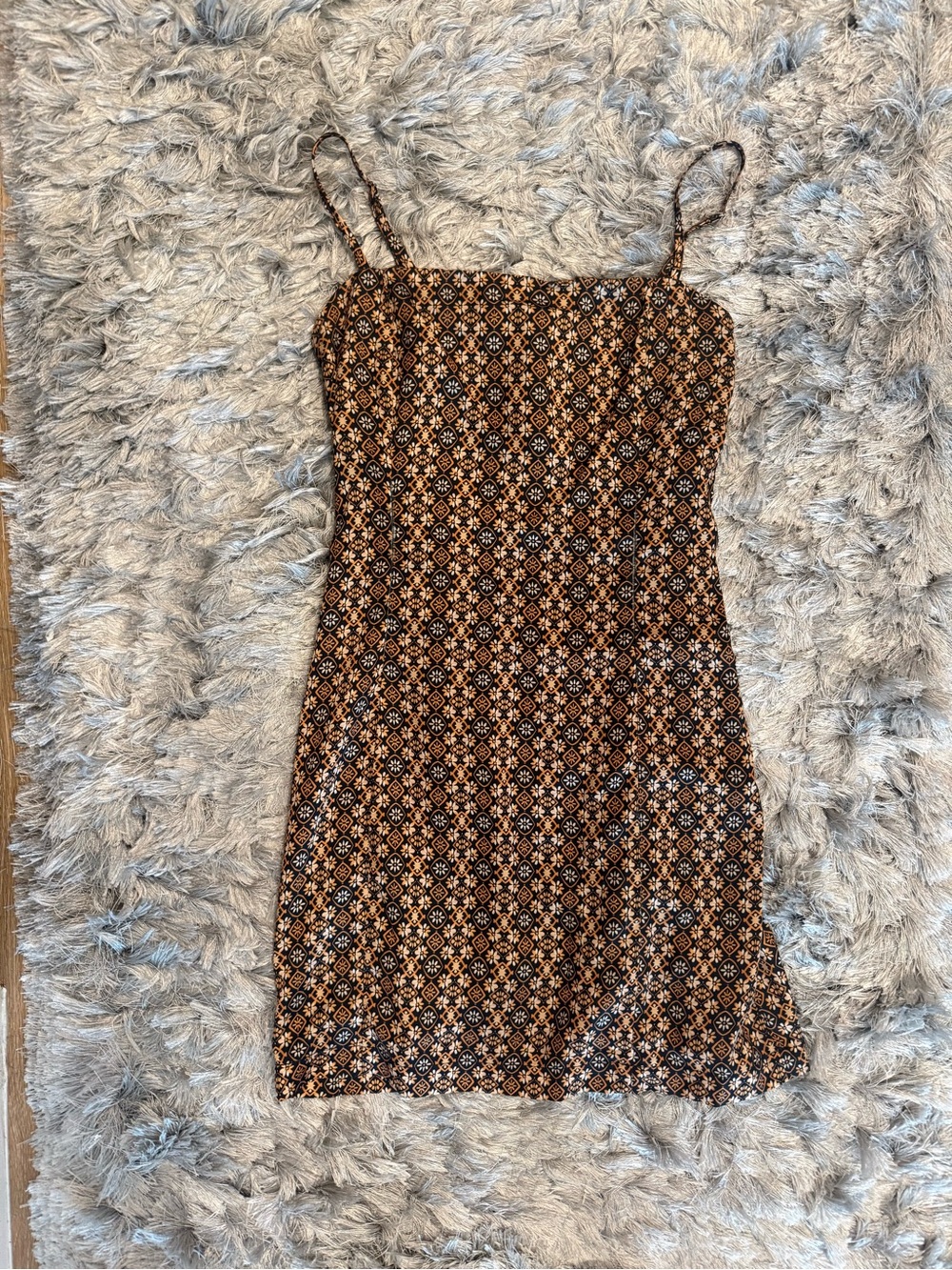 Lost + Wander Brown Printed Spaghetti-Strap Mini Dress